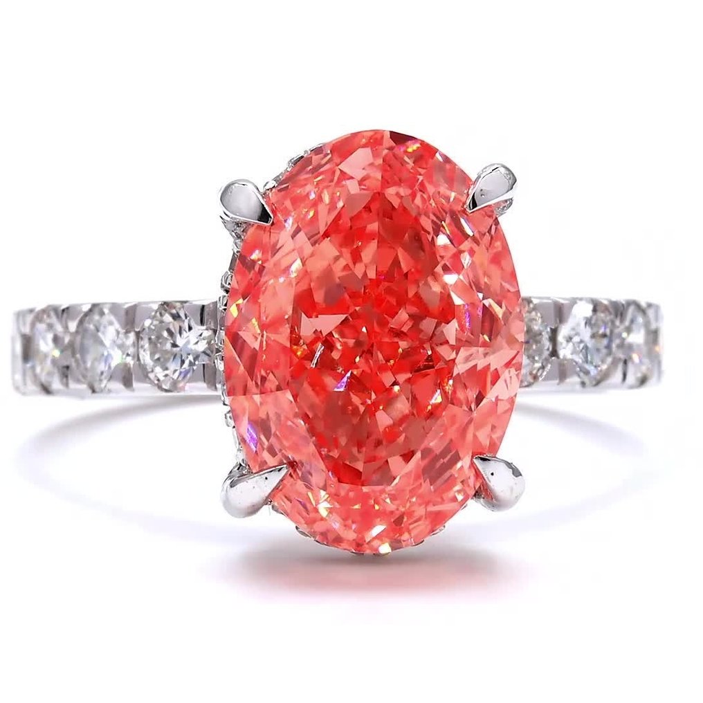 沒有保留價 - 戒指 - 18 克拉 白金 -  6.37ct. tw. 粉紅色 鉆石 (彩色實驗室培育鑽石) - 鉆石 #1.0