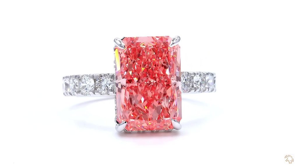 戒指 - 18 克拉 白金 -  6.01ct. tw. 粉紅色 鉆石 (彩色實驗室培育鑽石) - 鉆石 #1.0