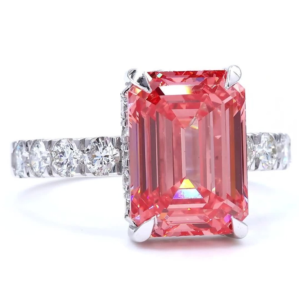 戒指 - 18 克拉 白金 - 6.53ct. tw. 粉紅色 鉆石 (彩色實驗室培育鑽石) - 鉆石 #3.2