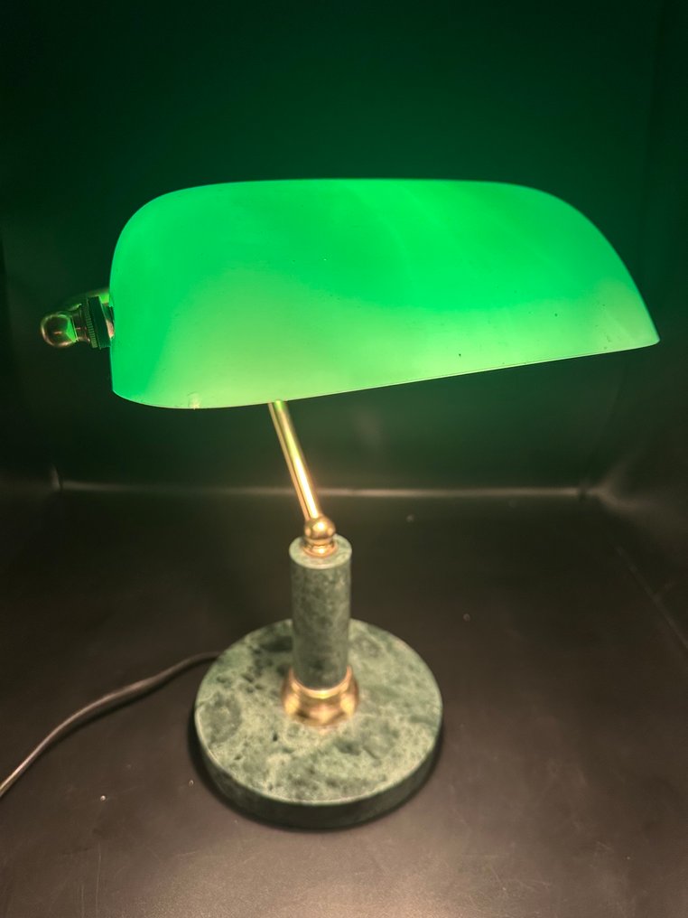 Banker-Tischlampe - Glas, Messing, Marmor - Lampe banquier-notaire #1.0