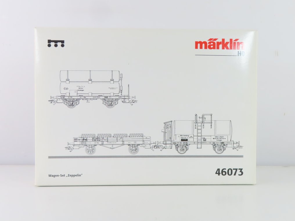 Märklin H0 - 46073 - Σετ τρένου μοντελισμού μεταφοράς εμπορευμάτων (1) - Σετ τριών φορτηγών με 2-άξονες (Gas) θερμοφόρους και χαμηλό ανοιχτό φορτηγό με φορτίο (Rubber). - Wurttemberg #3.2