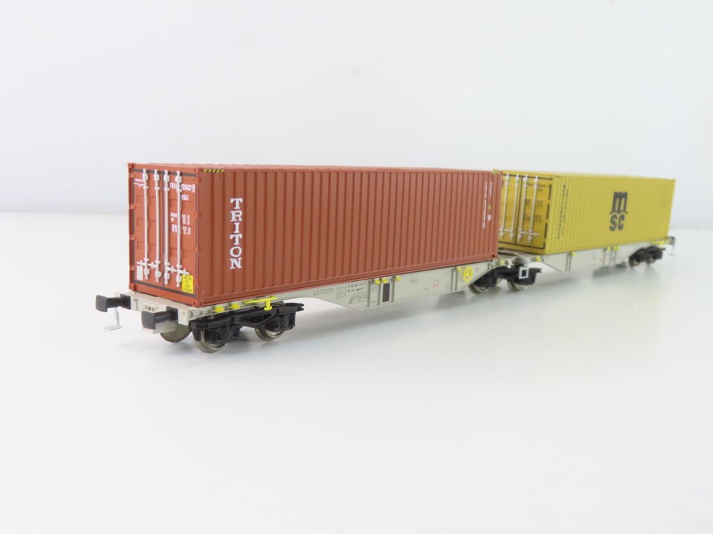 Mehano H0 - T284/55505 - Τρένο μοντελισμού μεταφοράς εμπορευμάτων (1) - 6-θέσια Gelede Containerwagen με 2 40' κοντέινερ 'Triton' και 'MSC'. - NS #1.0