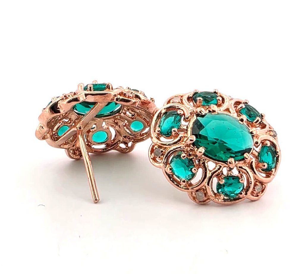 Senza prezzo di riserva - Orecchini - 9 kt Oro rosa, Argento Smeraldo - Smeraldo #4.3