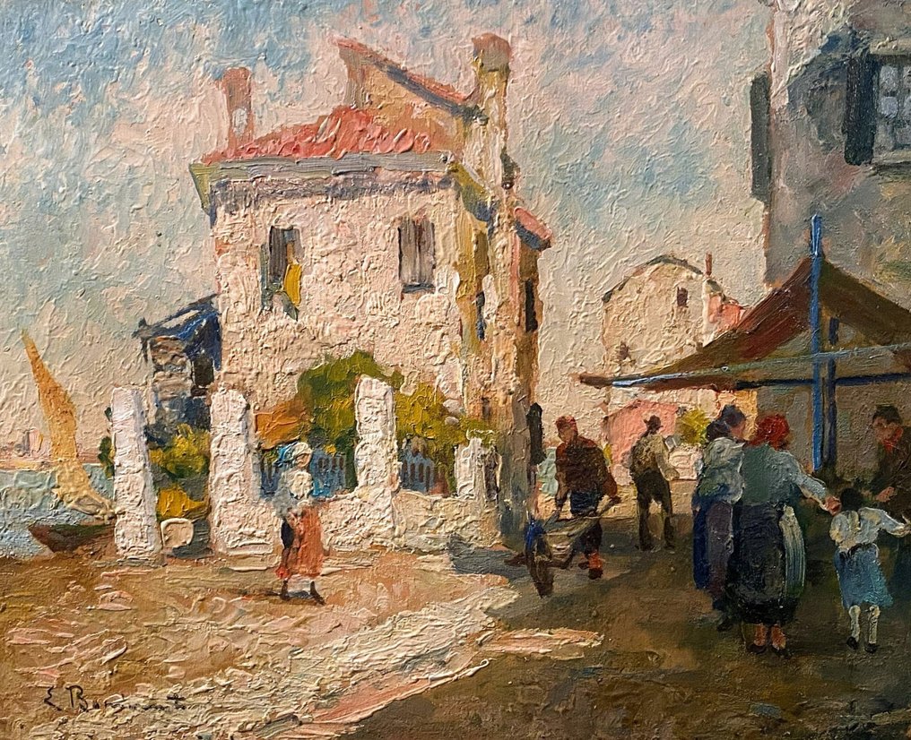 Eugenio Bonivento (1880-1956) - Mercatino a Chioggia #1.0