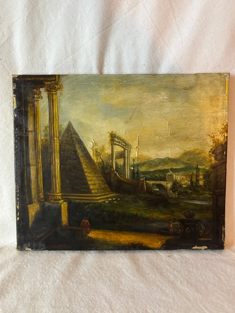 British school (XIX), Attributed to - Capriccio romano con Piramide Cestia e rovine classiche #1.0