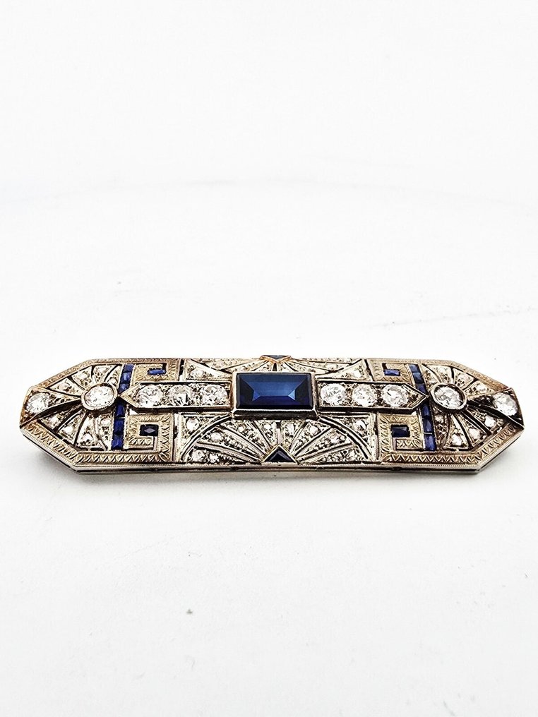 胸針 - 18 克拉 白金 - 5.70ct. tw. 鉆石 (天然) - 藍寶石 #2.1