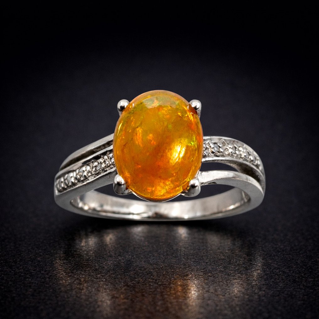 Ingen reservasjonspris - Ring Sølv - Opal, Diamant (sertifisert) #1.0