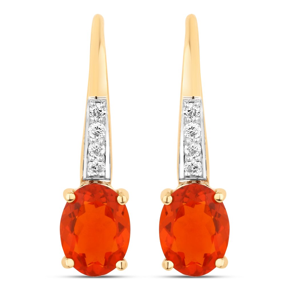 Boucles d'oreilles - 14 carats Or jaune - 1.81ct. tw. Opale - Diamant #1.0
