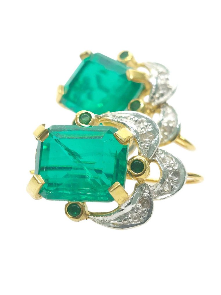 没有保留价 - 耳环 - 9 kt. 银, 黄金 祖母绿 - 混合宝石 #2.1