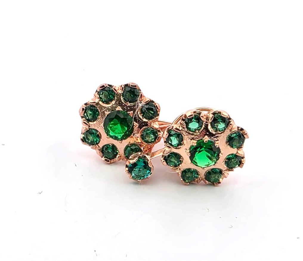 Senza prezzo di riserva - Orecchini - 9 kt Oro rosa, Argento Smeraldo - Smeraldo #1.0