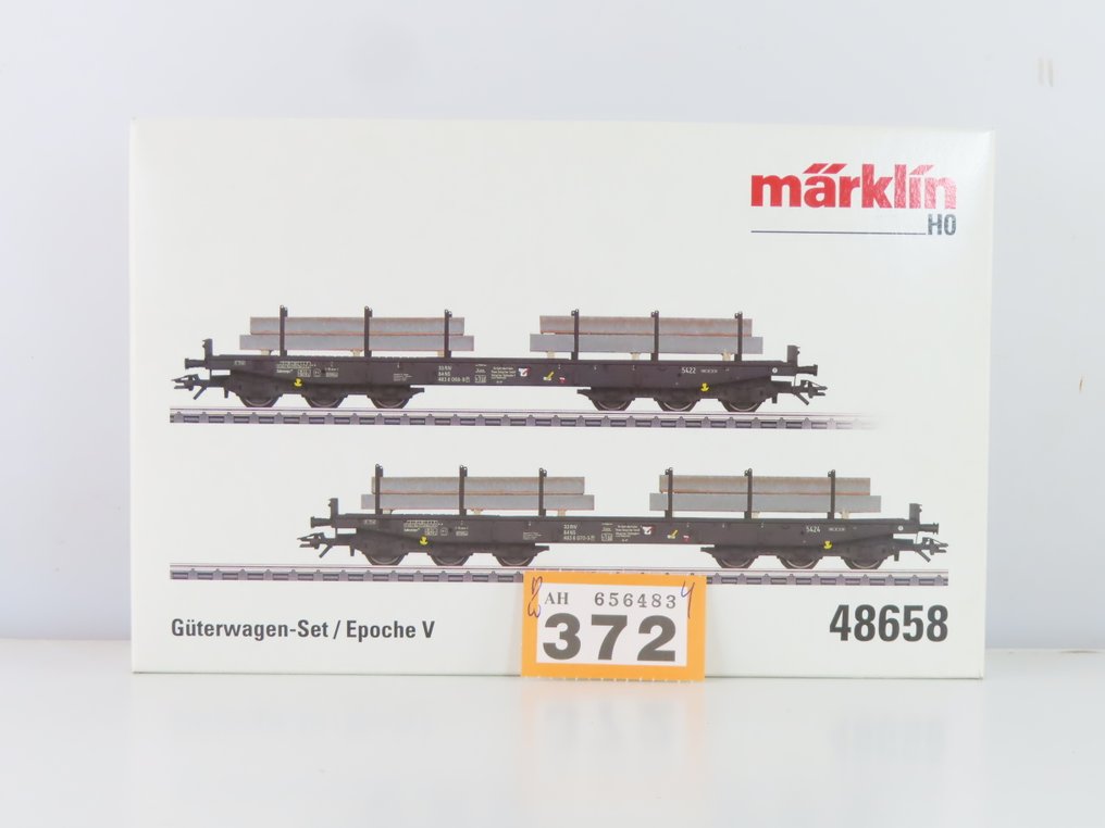 Märklin H0轨 - 48658 - 模型火车货车组 (1) - 两件套货车，配备载重（钢材）的六轴平板车 - NS #1.0