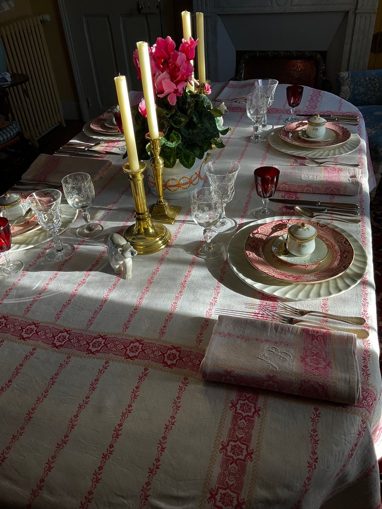 Tecido de damasco do final do século XIX, com trama jacquard, conjunto de toalhas de mesa - Têxtil - 2.3 m - 1.65 m #1.0