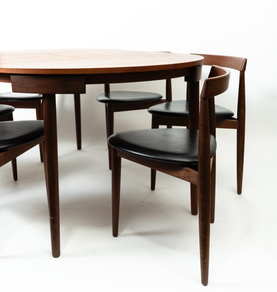 Frem Røjle - Hans Olsen - Τραπεζαρία (7) - Επεκτεινόμενη στρογγυλή τραπεζαρία με 6 καρέκλες - δέρμα - σετ τραπεζαρίας από τικ #2.1