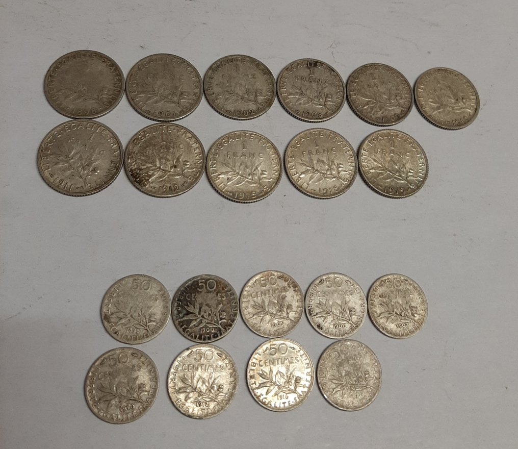 França. III República (1870-1940). 50 Centimes / 1 Franc 1898/1917 (20 monnaies)  (Sem preço de reserva) #1.0