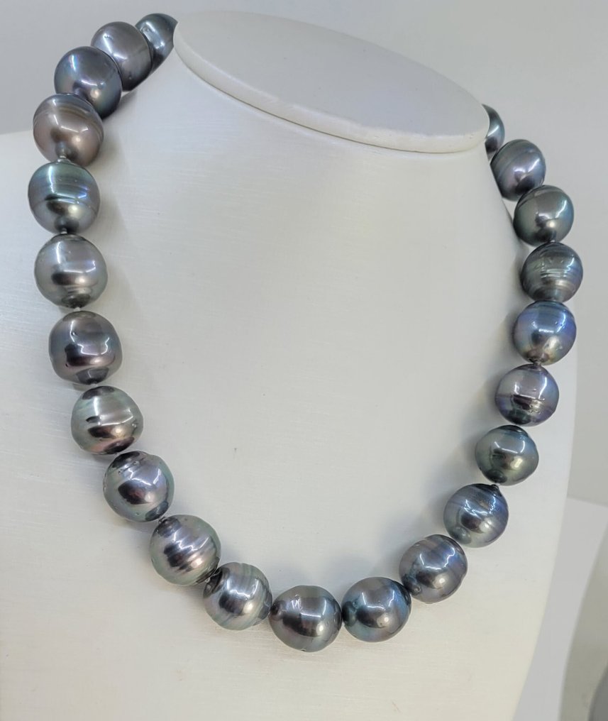 Κολιέ Ασημί, Πιστοποιημένοι Μαύροι Δελφίνιοι Μαργαριτάρια PSL - Μεγάλο Μέγεθος - 15,0x15,8mm #1.0