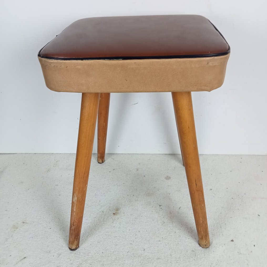 Stool (2) - Beech - Vintage crutches with vinyl #2.1