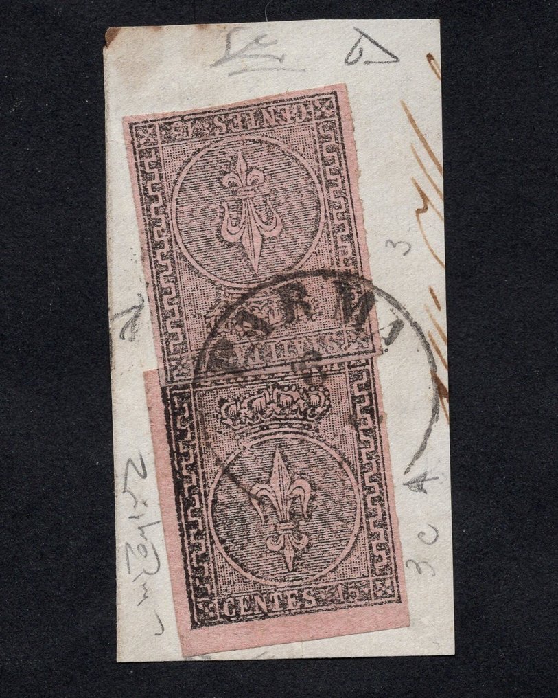 Italian antiikkivaltiot - Parma 1852 - 15 c nousi klipsillä - Sassone 3 + 3c #1.0