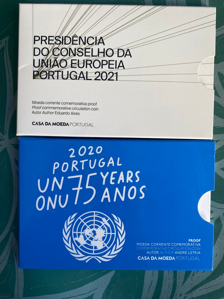 Portugalia. 2 Euro 2020/2021 "ONU" + "Presidência do Conselho da UE" (2 moedas) Proof  (Fără preț de rezervă) #1.0