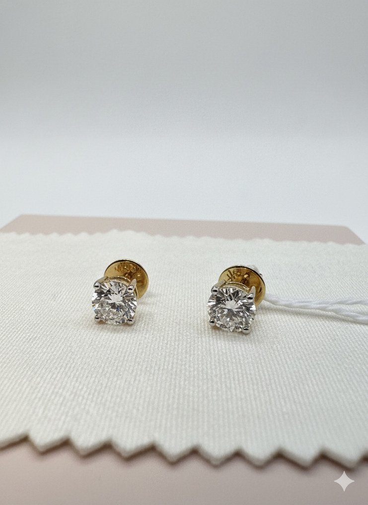 耳釘耳環 - 14 克拉 黃金 - 2.02ct. tw. 鉆石 (實驗室培育) - 单颗钻石耳钉 #1.0