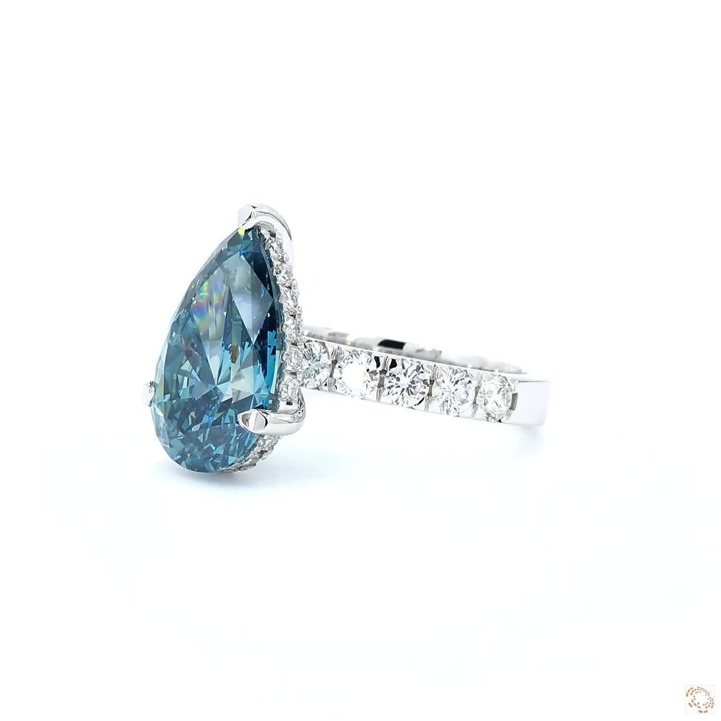 戒指 - 18 克拉 白金 -  6.02ct. tw. 藍色 鉆石 (彩色實驗室培育鑽石) - 鉆石 - 华丽鲜明的蓝色 #3.2