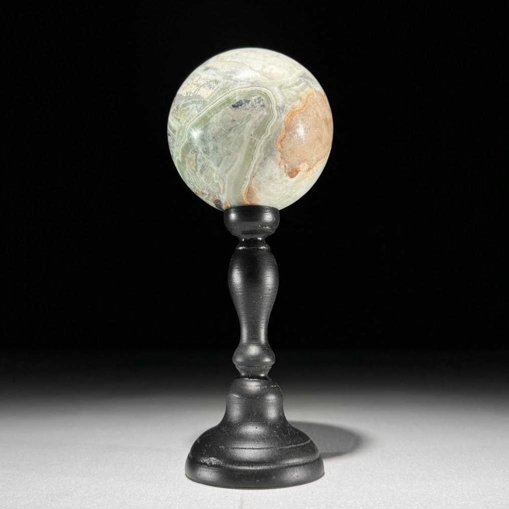 无底价 - 精彩的三件套缟玛瑙 定制支架上的球体- 2100 g - (3) #3.2