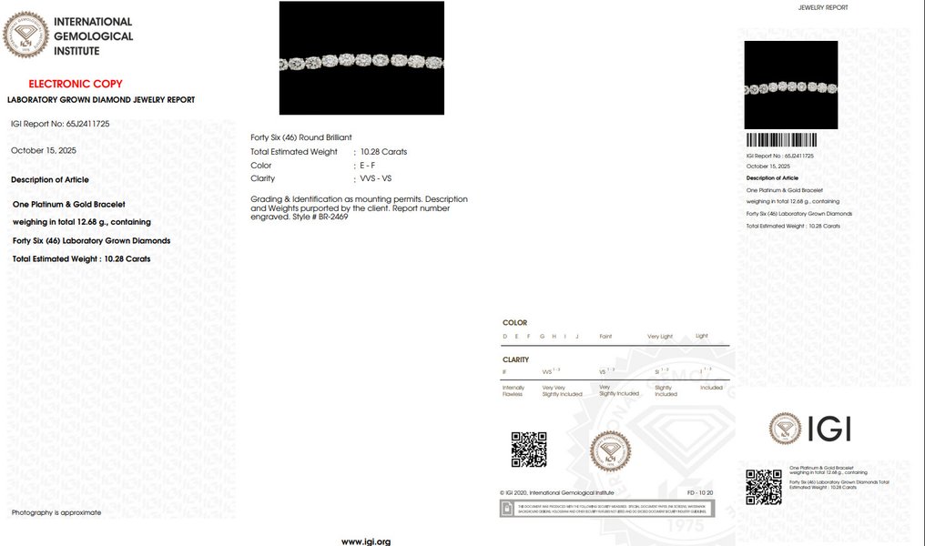 沒有保留價 - 手鈪 - 18 克拉 鉑金, 白金 - 10.28ct. tw. 鉆石 (實驗室培育) #3.2