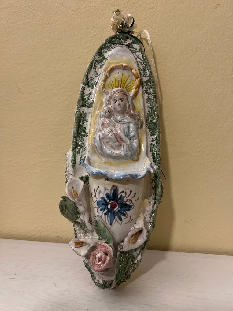 古董 圣水洗礼盘 - XX 世纪 - 圣母与婴孩 - 30 厘米  #1.0