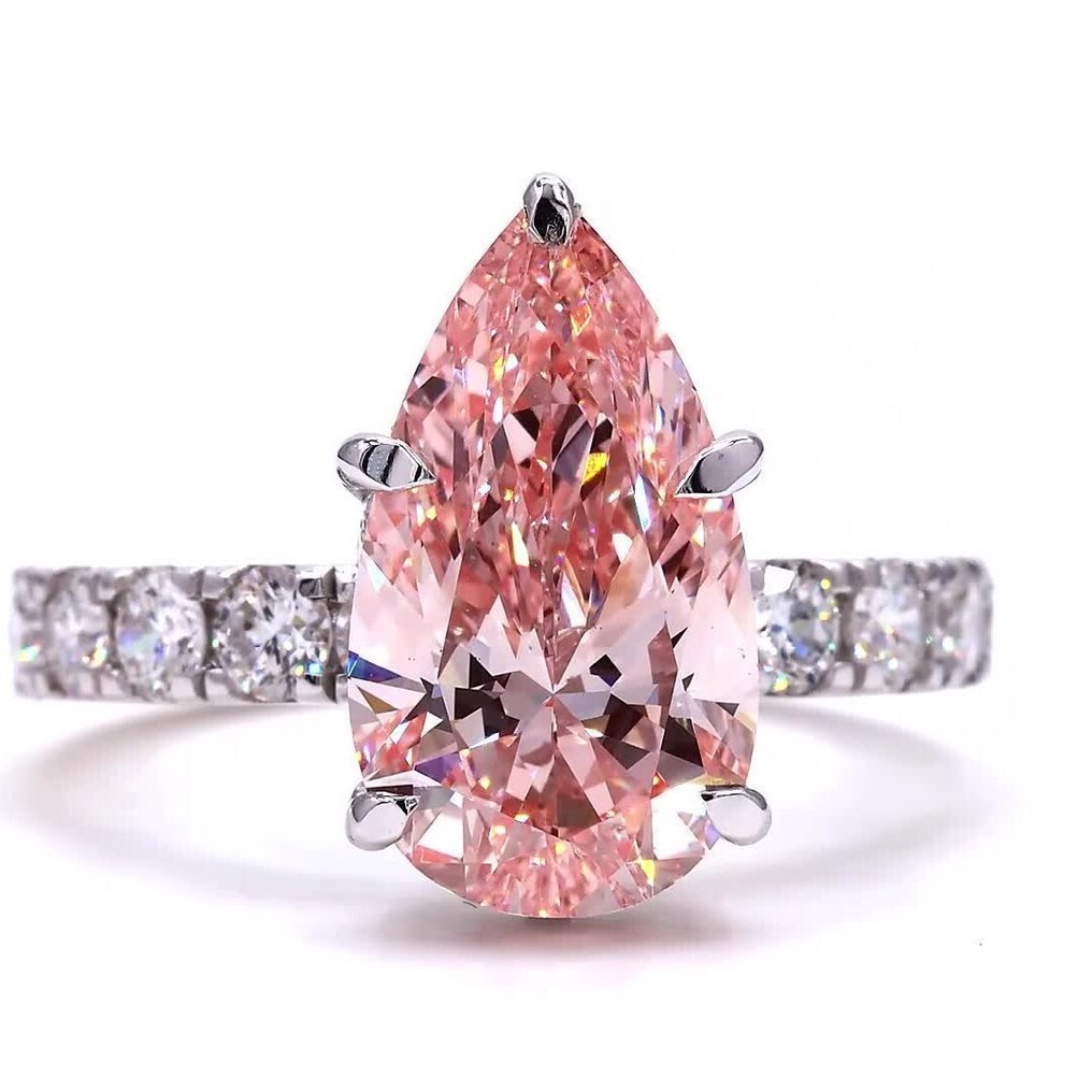 戒指 - 18 克拉 白金 - 4.95ct. tw. 粉紅色 鉆石 (彩色實驗室培育鑽石) - 鉆石 #1.0