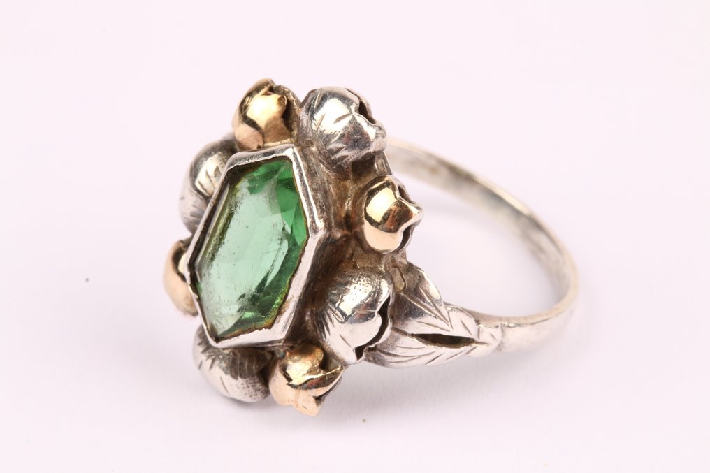 Ohne mindestpreis - 2-teiliges Schmuckset Silber - Art Deco Ohrringe/Ring #2.1