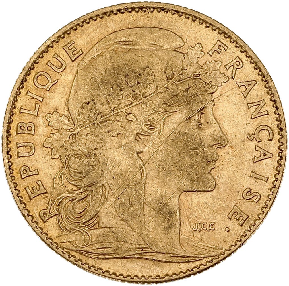 3,22 grams - Χρυσός .900 - 10 Francs 1901 Marianne Coq #1.0