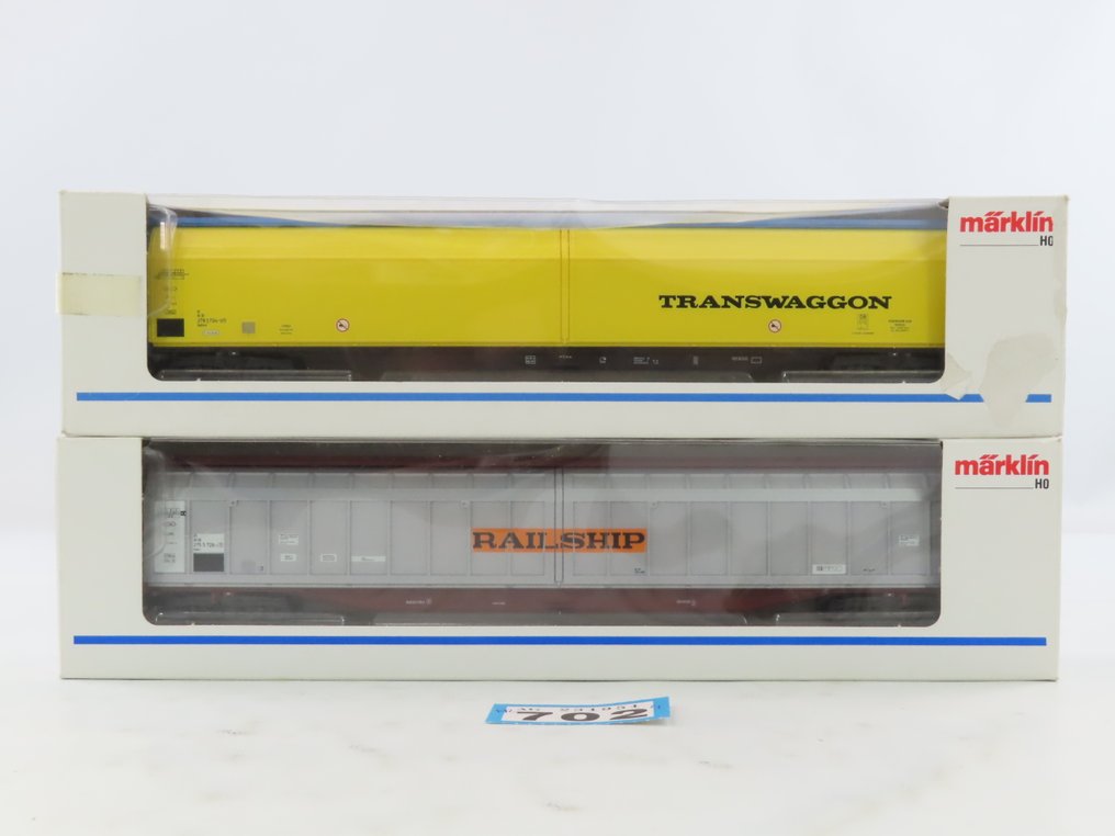 Märklin H0 - 48033/48034 - Τρένο μοντελισμού μεταφοράς εμπορευμάτων (2) - 2x μεγάλα φορτηγά με συρόμενη πόρτα 'Railship' και 'Transwaggon'. - DB #4.3