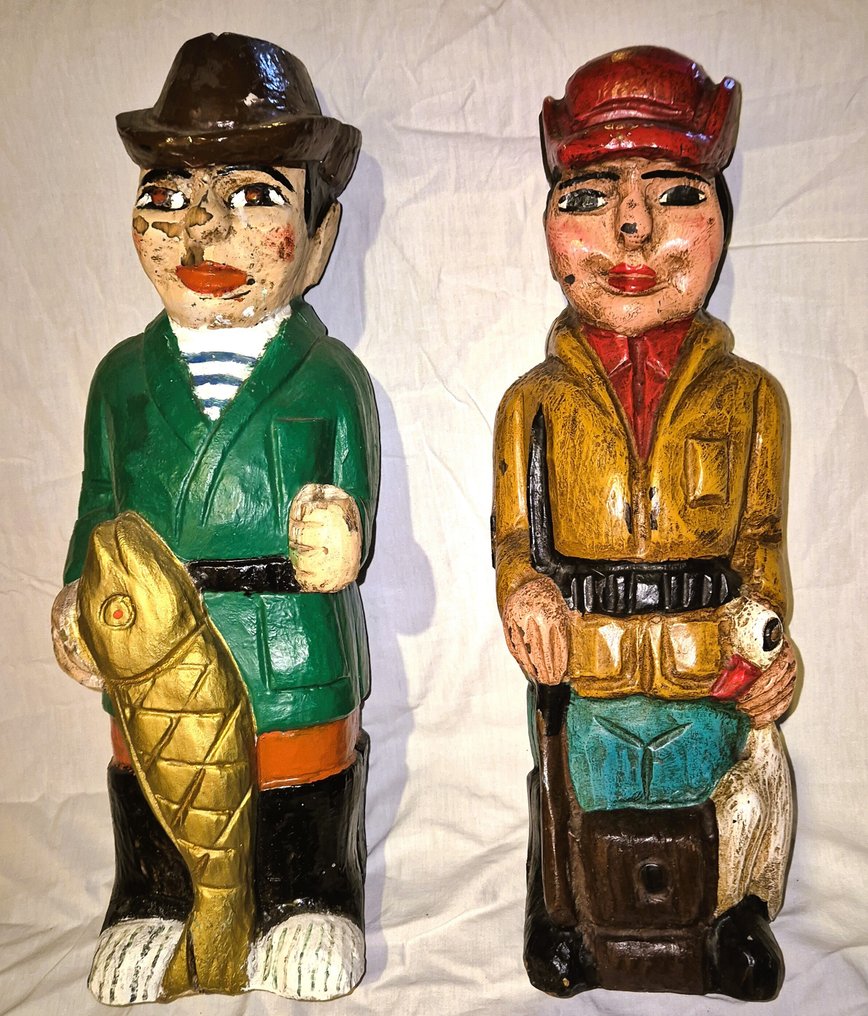 Γλυπτό, 2 Vintage wijnfleshouders - 44 cm - Ξύλο #1.0