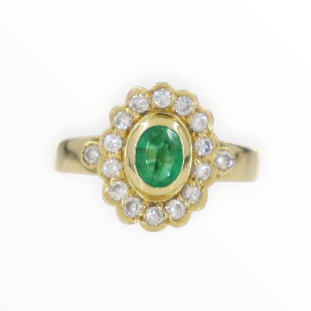 Ring - 18 karaat Geel goud Smaragd - Diamant #1.0
