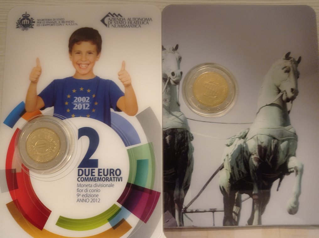圣玛利诺. 2 Euro 2010/2015 "10 Anni Euro" + "Riunificazione della Germania" (2 monedas)  (没有保留价) #2.1