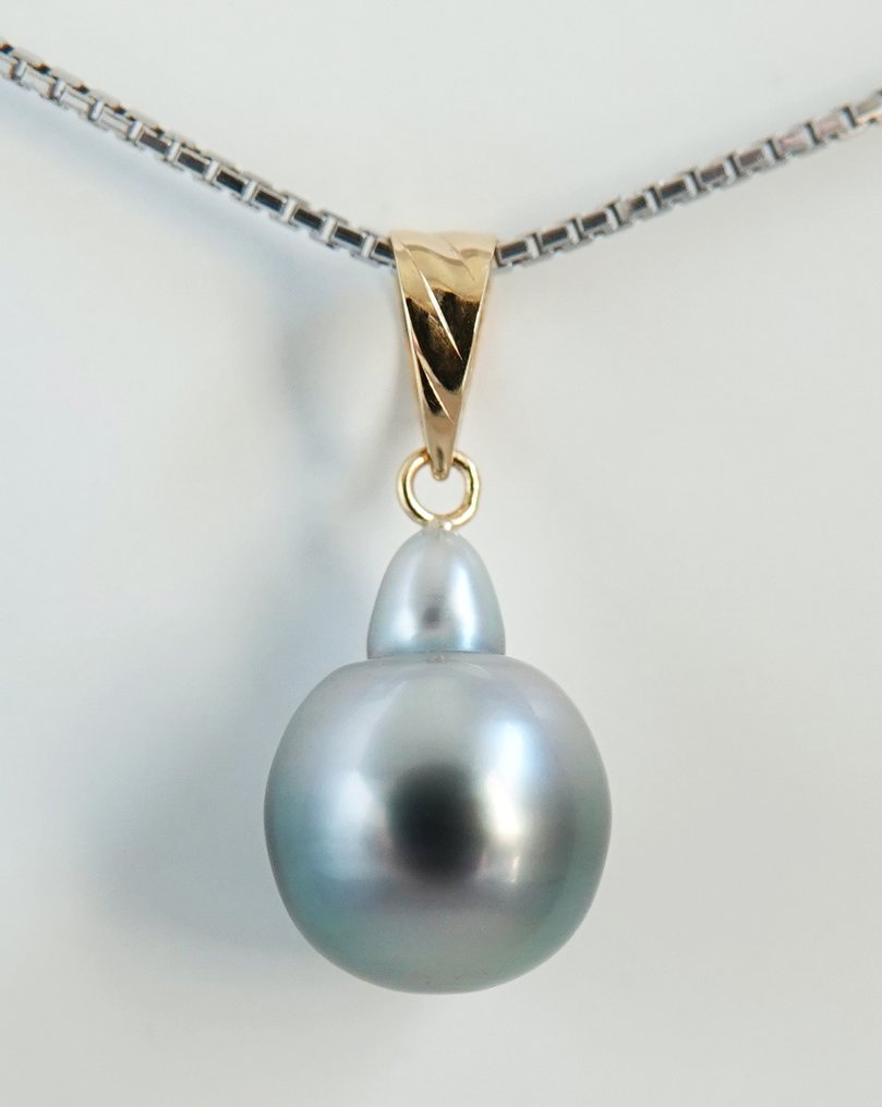 Sans prix de réserve - Pendentif - 18 carats Or jaune Perle - Bleu vert argenté, Drop #1.0