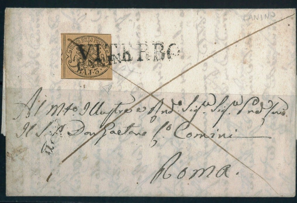 Αρχαία ιταλικά κράτη - Παπικό κράτος - Όμορφο γράμμα με περιεχόμενο που αποστέλλεται από τον Canino (σημεία 9) στη Ρώμη, υπογεγραμμένο από #2.1