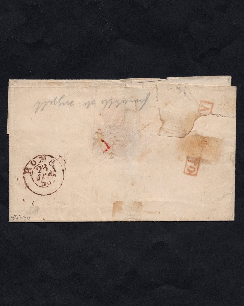 Starożytne państwa włoskie - Parma 1852 - 40 c. niebieski na list polecony od Parma do Rzymu. - Sassone 5 #2.1