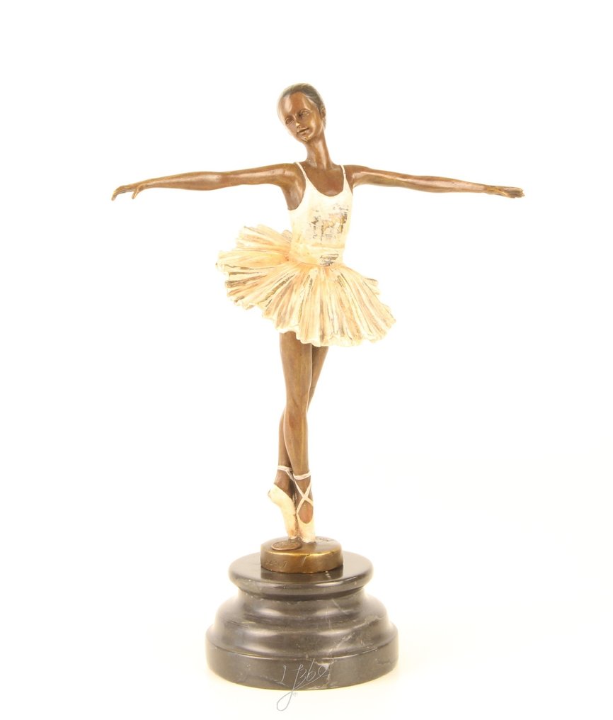 Figuur - Bronzeskulptur einer Ballerina – Elegante Darstellung von Anmut und Bewegung - Brons, Marmer #1.0