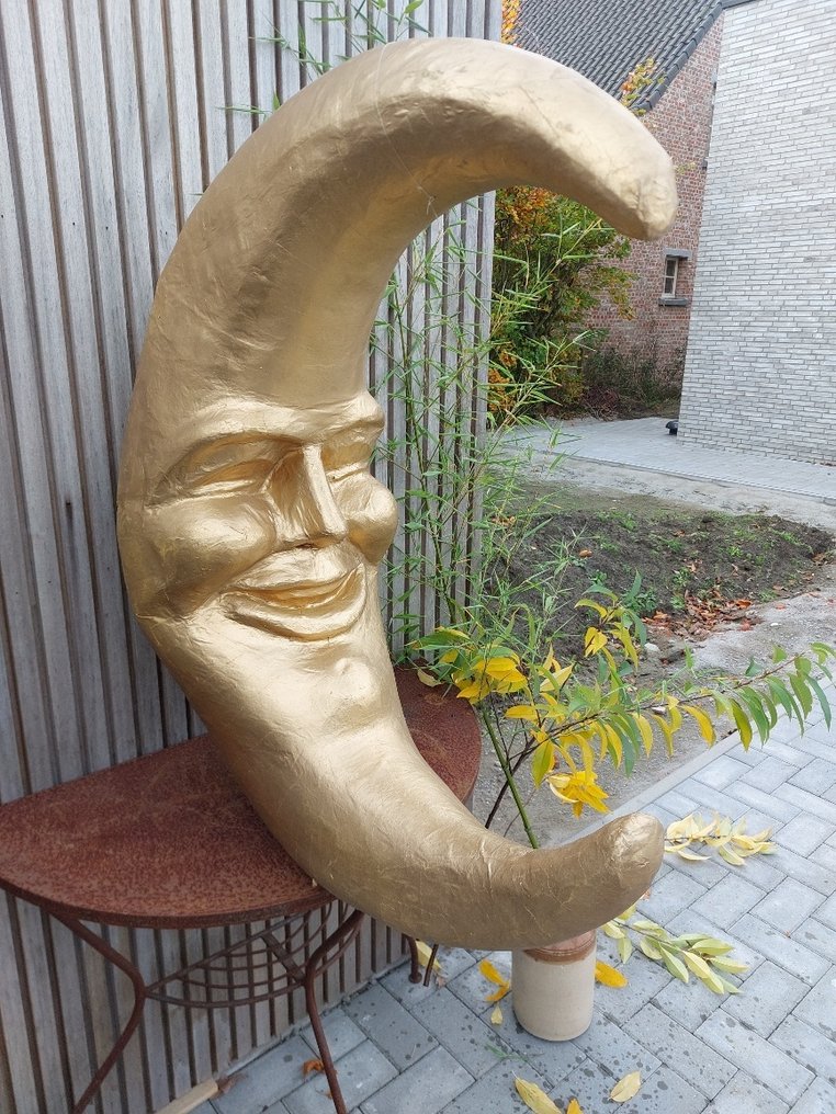 Statue, handmade moon gold color - 90 cm - papier-mâché #1.0