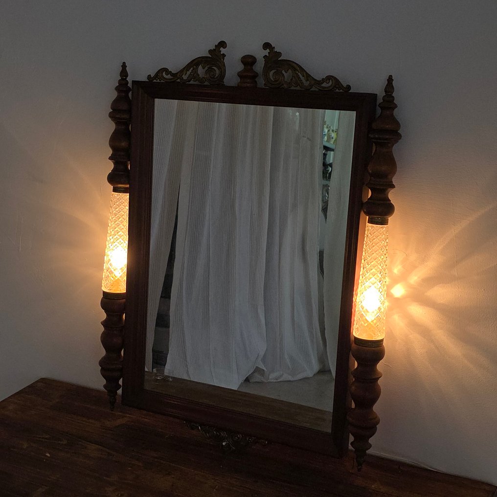 Mirror- columns with lights  - Wood, Glass - decorated #1.0