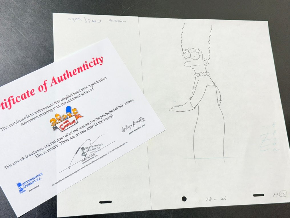 Gracie Films - Dessin d'animation original de Marge Simpson, certifié. - The Simpsons #4.3