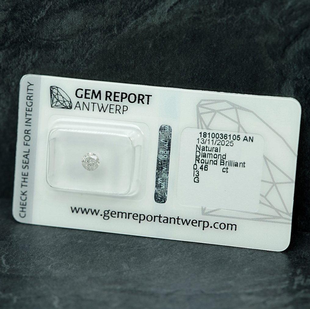 Ingen mindstepris - 1 pcs Diamant  (Natur)  - 0.46 ct - Rund - G - I3 - Gem Report Antwerp (GRA) #2.1