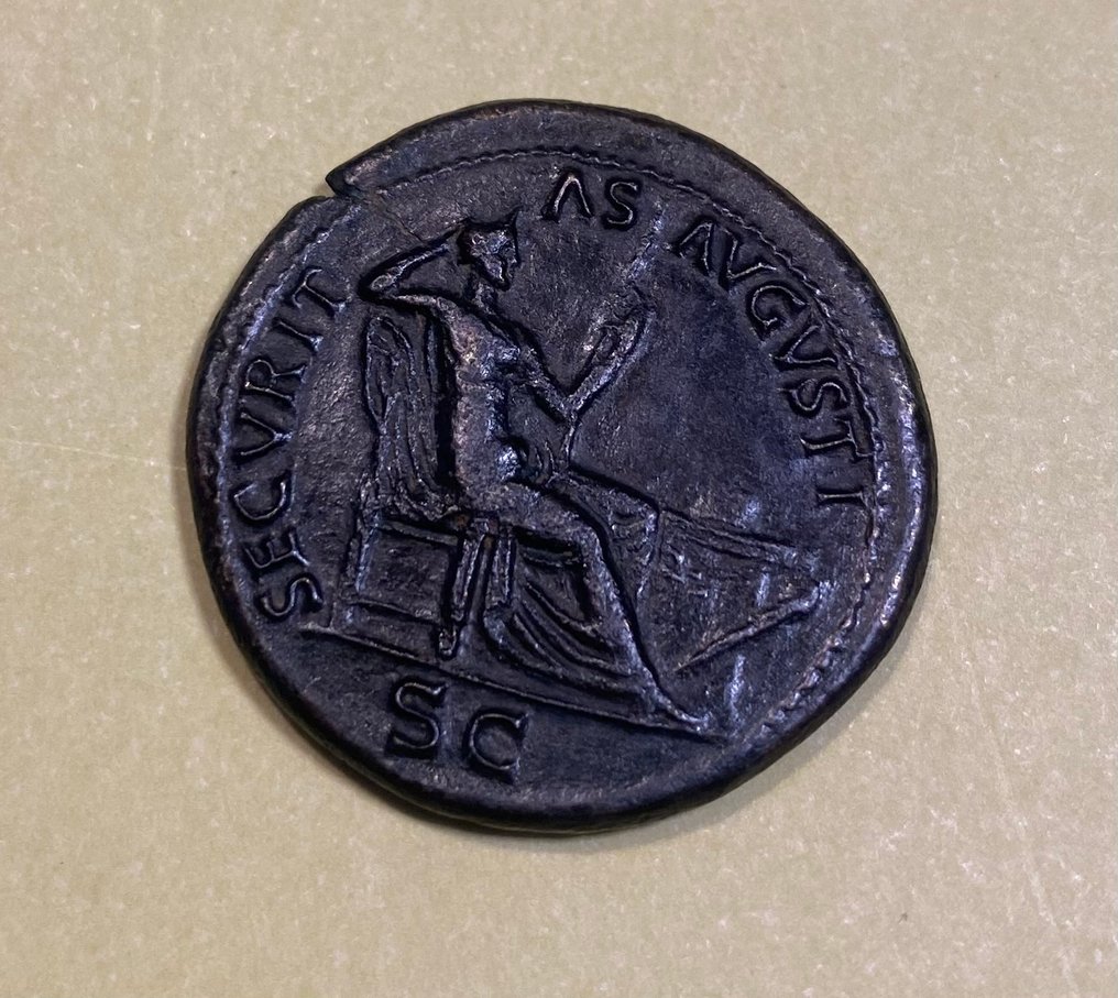 罗马帝国. 尼禄 （公元 54-68）. Dupondius Lugdunum, AD 66-8 - Securitas  (没有保留价) #1.0