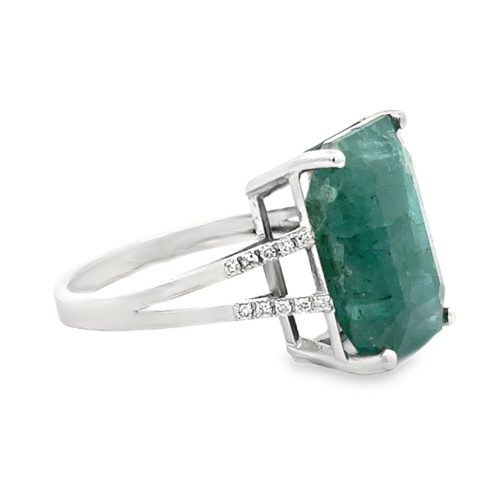 Zonder minimumprijs - Ring - 14 karaat Witgoud -  9.19ct. tw. Smaragd - Diamant #4.3