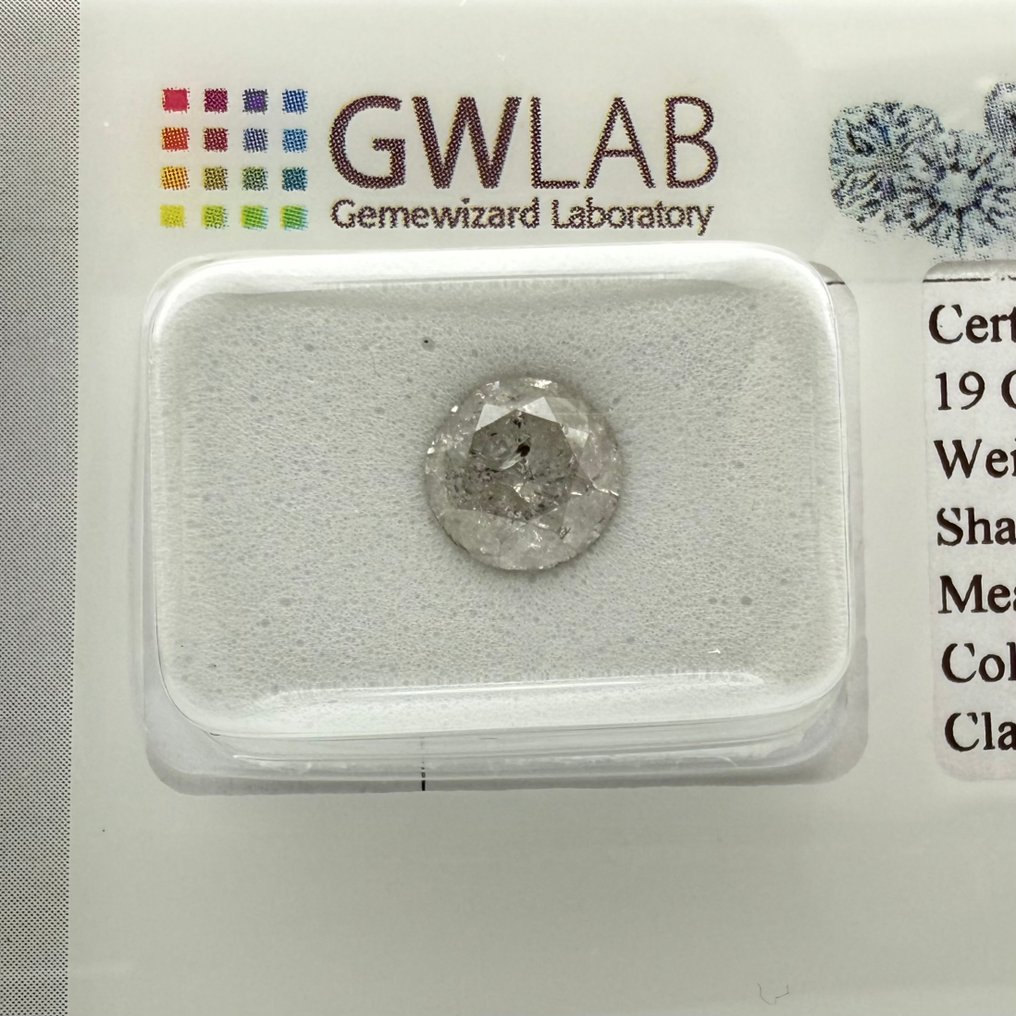沒有保留價 - 1 pcs 鑽石  (天然彩色)  - 1.33 ct - 圓形 - Fancy light 灰色 - I2 - Gemewizard Gemological Laboratory (GWLab) #1.0