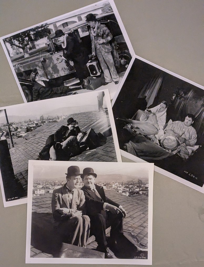 Laurel and Hardy - Set of four black and white vintage lobby stills featuring Laurel and Hardy #1.0