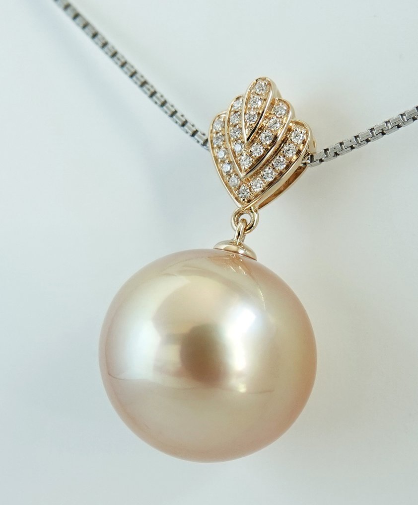 Hanger 18 kt. Geelgoud - 24K verzadiging - Gouden Zuidzee Parel - Diamant - Rond, 15,32 mm #2.1