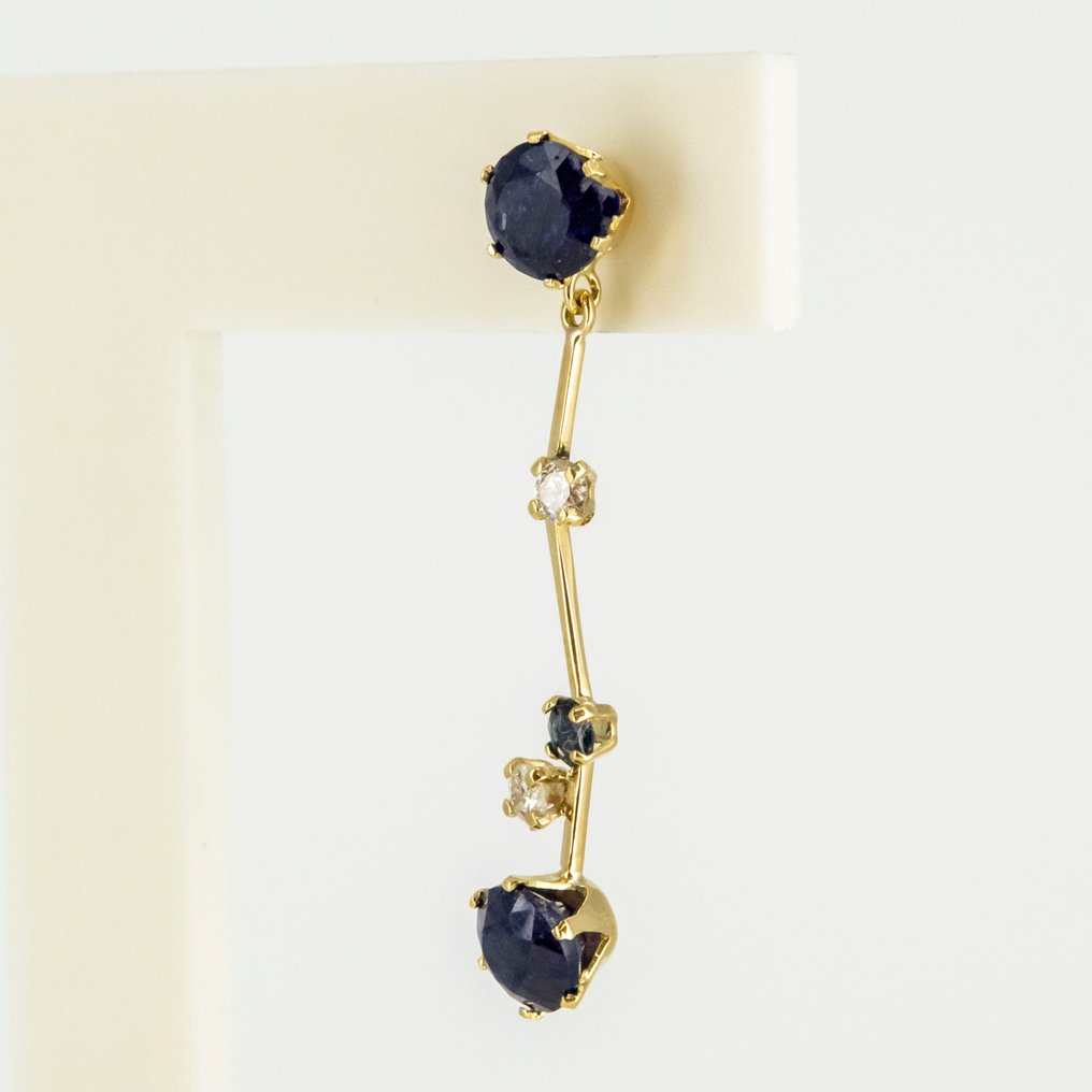 Σκουλαρίκια - 18 καράτια Κίτρινο χρυσό - 5.20ct. tw. Ζαφείρι - Διαμάντι #2.1