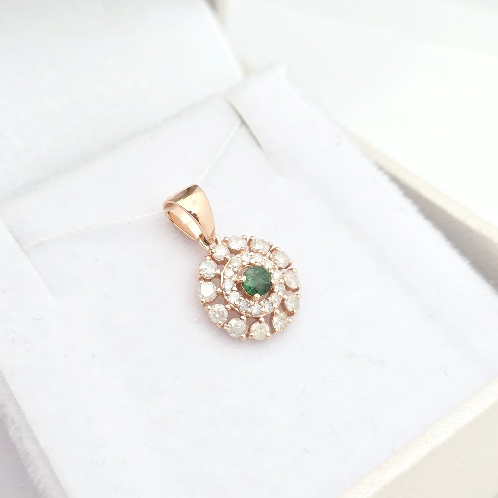 没有保留价 - 吊坠 - 14K包金 玫瑰金 - 0.44ct. tw. 祖母绿 - 钻石 #1.0
