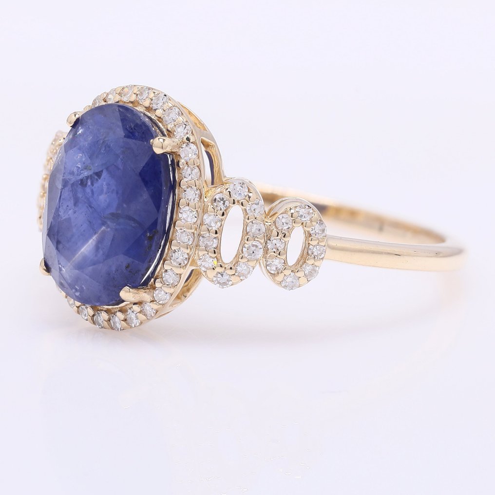 χωρίς τιμή ασφαλείας - Δαχτυλίδι - 14 καράτια Κίτρινο χρυσό -  2.77ct. tw. Ζαφείρι - Διαμάντι #2.1